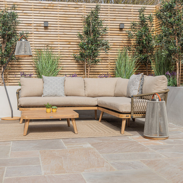 Bali Rope Weave Corner Sofa Set with Large Square Coffee Table