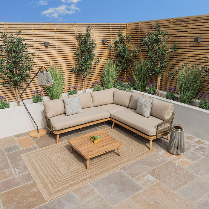 Bali Rope Weave Corner Sofa Set with Large Square Coffee Table