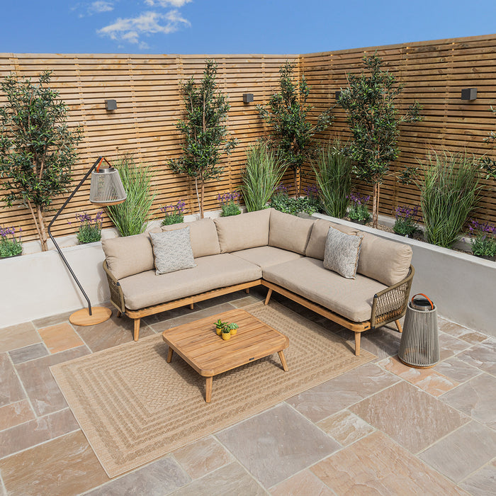 Bali Rope Weave Corner Sofa Set with Large Square Coffee Table