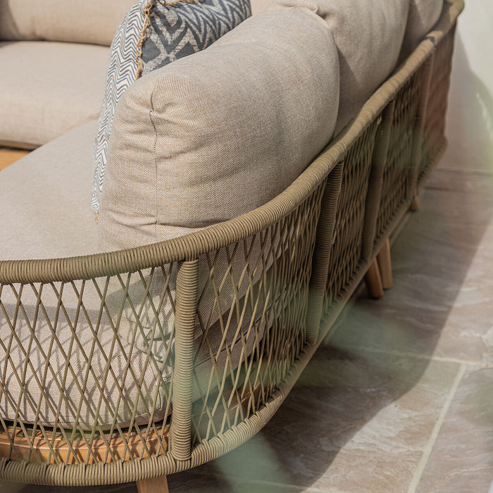 Bali Rope Weave Corner Sofa Set with Large Square Coffee Table