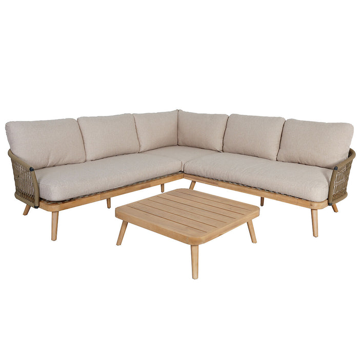Bali Rope Weave Corner Sofa Set with Large Square Coffee Table