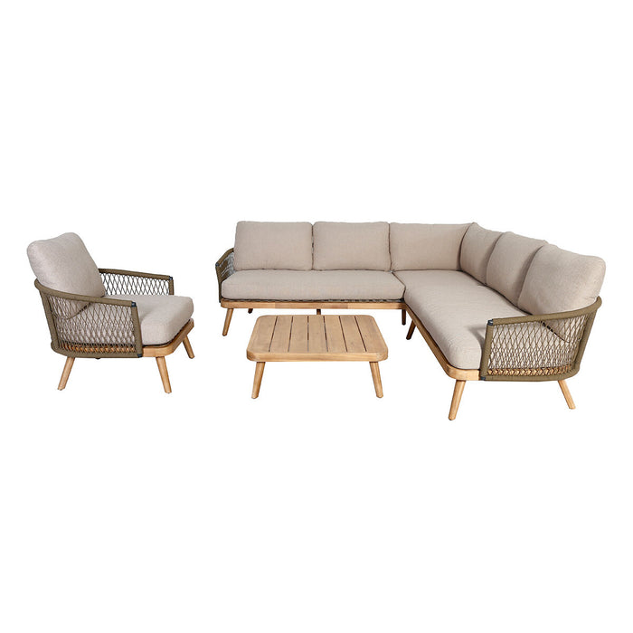 Bali Rope Weave Corner Sofa Set & Armchair with Large Square Coffee Table