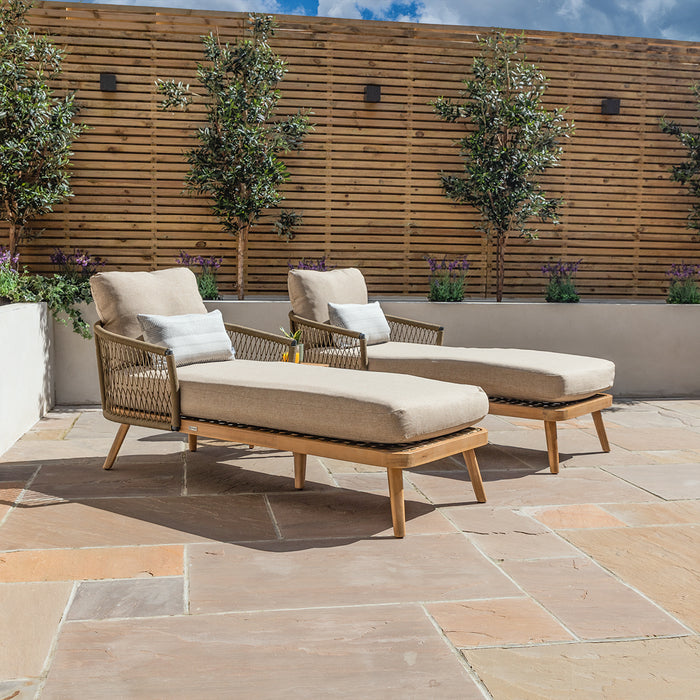 Bali Rope Weave Double Sunlounger Set with Small Square Coffee Table