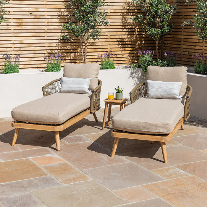 Bali Rope Weave Double Sunlounger Set with Small Square Coffee Table