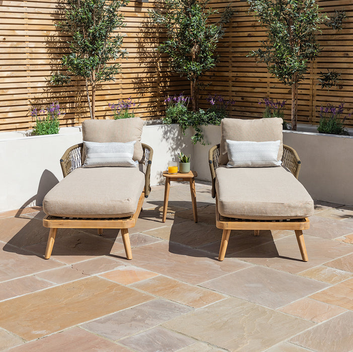 Bali Rope Weave Double Sunlounger Set with Small Square Coffee Table