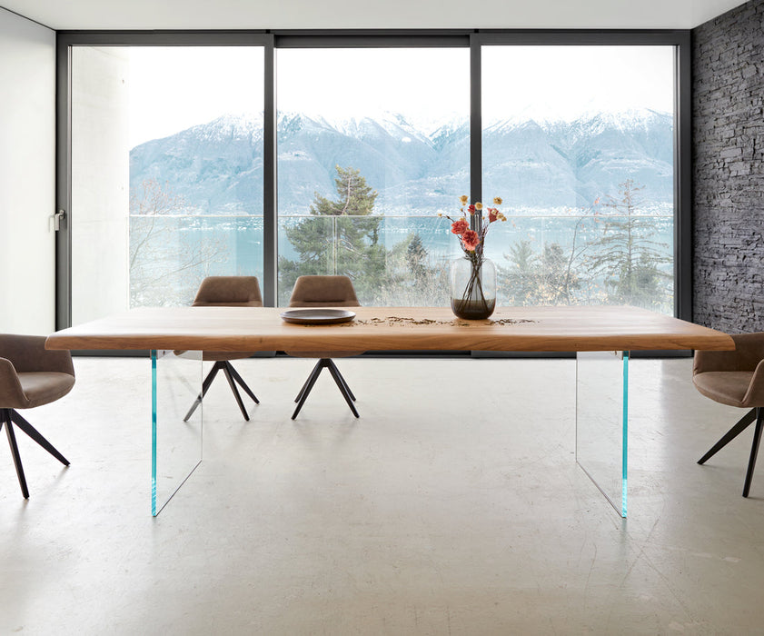 Dining Table Olympus Live Edge 260cm Acacia Wood Natural Glass Frame 55mm Top
