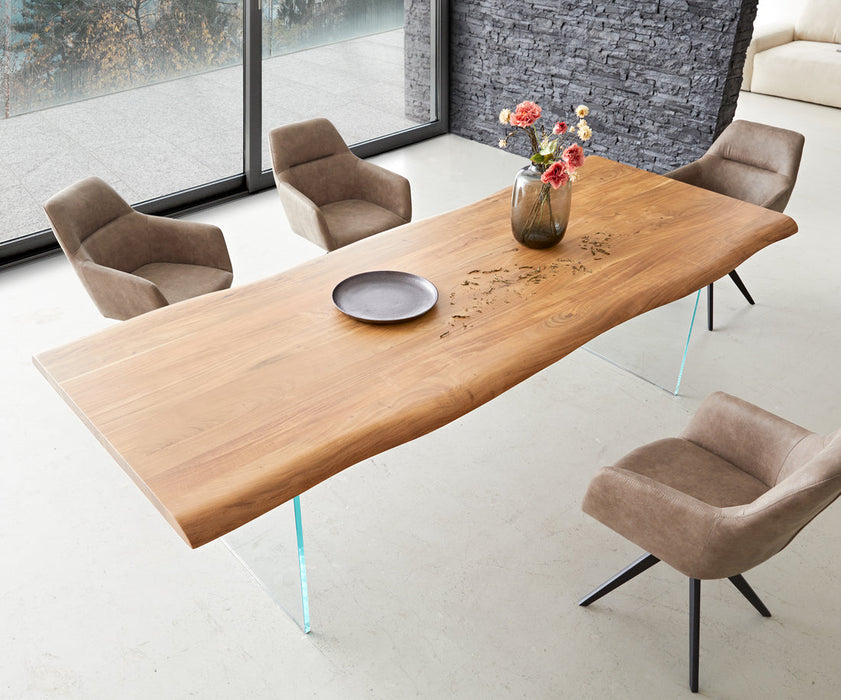 Dining Table Olympus Live Edge 260cm Acacia Wood Natural Glass Frame 55mm Top