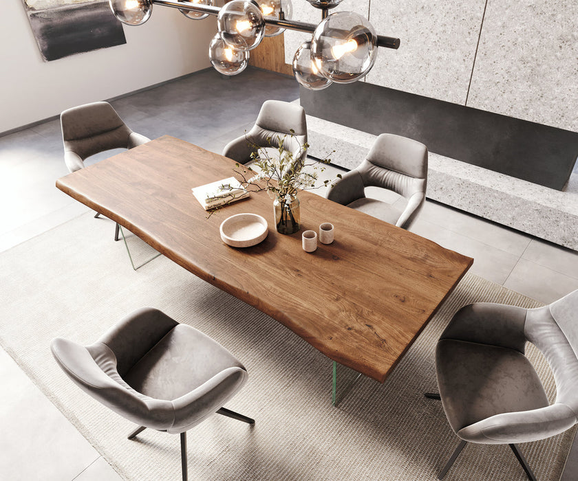 Dining Table Olympus Live Edge 260cm Acacia Wood Brown Glass Frame 55mm Top