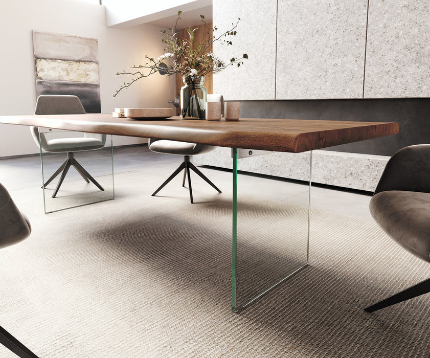 Dining Table Olympus Live Edge 260cm Acacia Wood Brown Glass Frame 55mm Top