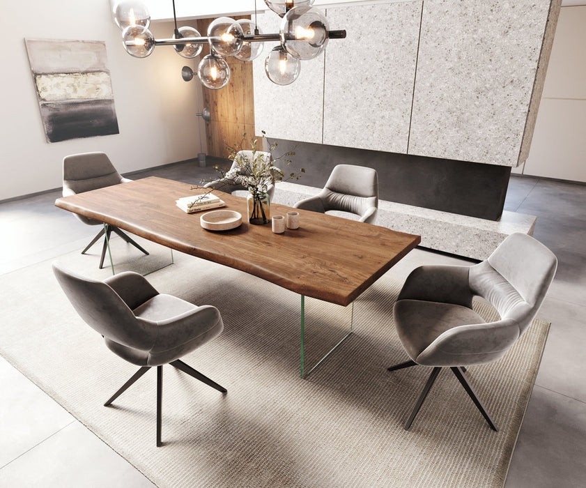 Dining Table Olympus Live Edge 260cm Acacia Wood Brown Glass Frame 55mm Top