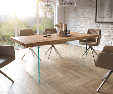 Dining Table Olympus Live Edge 180cm Acacia Wood Natural Glass Frame 55mm Top
