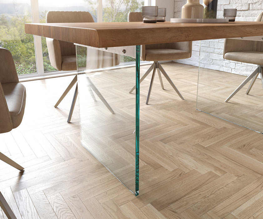 Dining Table Olympus Live Edge 160cm Acacia Wood Natural Glass Frame 55mm Top