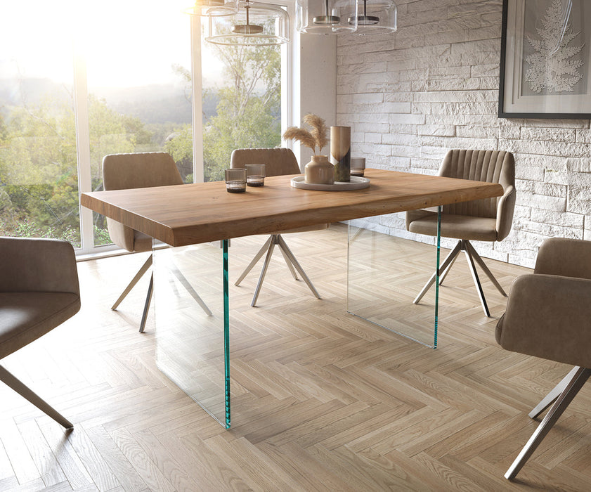 Dining Table Olympus Live Edge 160cm Acacia Wood Natural Glass Frame 55mm Top