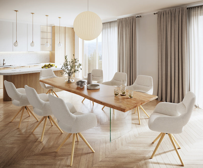 Dining Table Olympus Live Edge 280cm Acacia Wood Natural Glass Frame 55mm Top