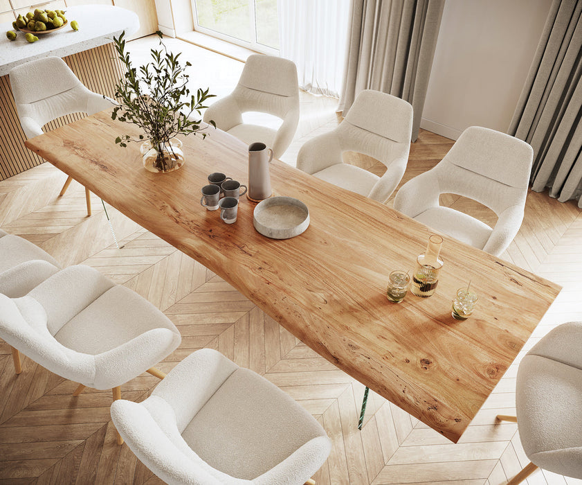 Dining Table Olympus Live Edge 280cm Acacia Wood Natural Glass Frame 55mm Top
