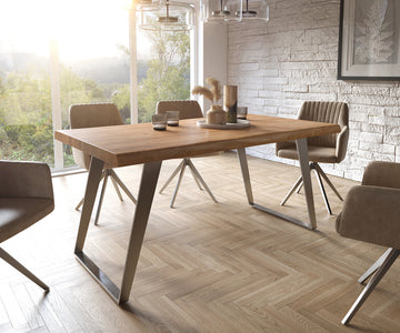 Dining Table Olympus Live Edge 160cm Acacia Wood Natural Slanted Frame Steel 55mm Top