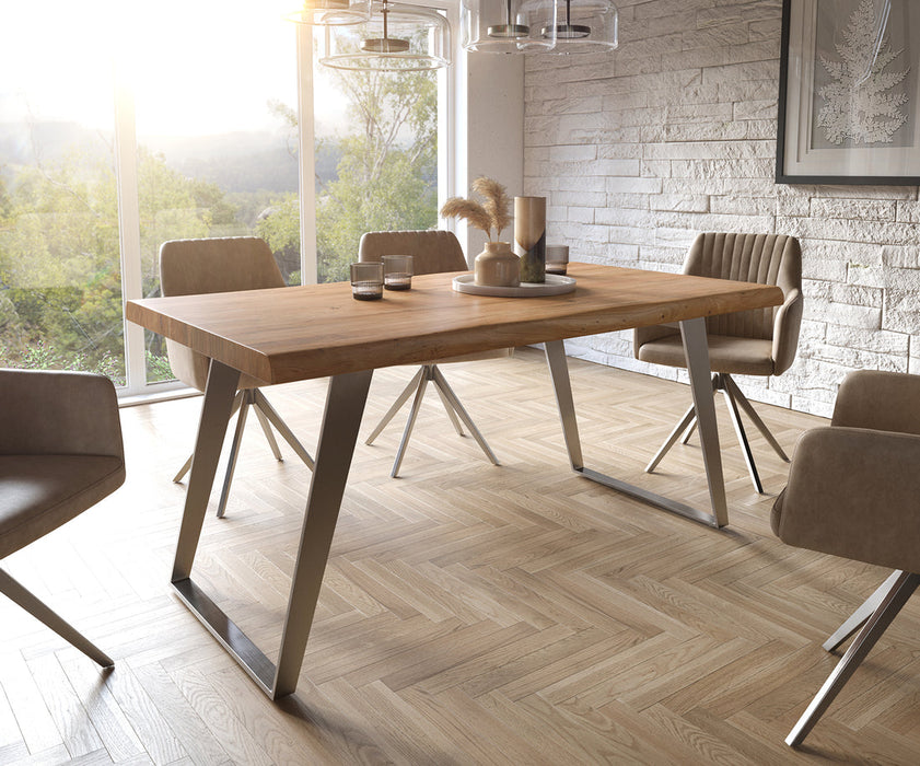 Dining Table Olympus Live Edge 160cm Acacia Wood Natural Slanted Frame Steel 55mm Top