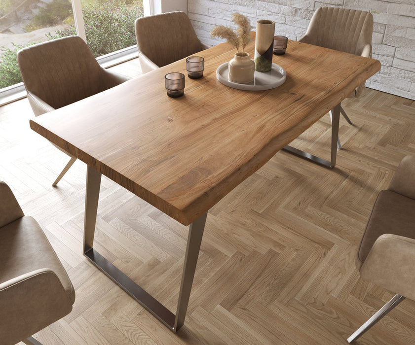 Dining Table Olympus Live Edge 160cm Acacia Wood Natural Slanted Frame Steel 55mm Top