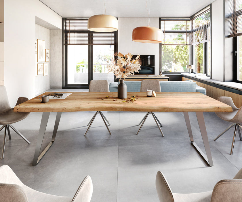 Dining Table Olympus Live Edge 280cm Acacia Wood Natural Slanted Frame Steel 55mm Top