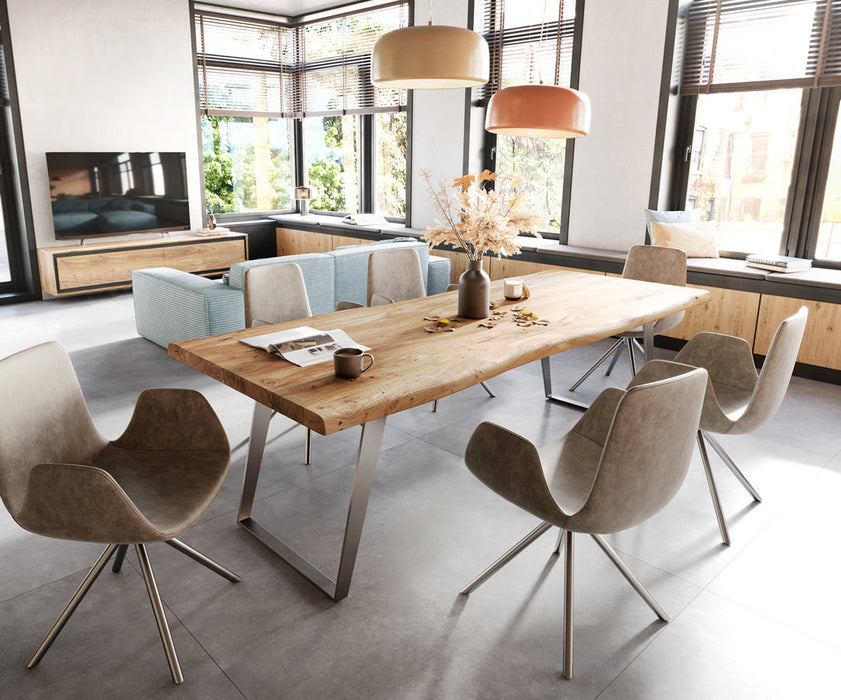 Dining Table Olympus Live Edge 280cm Acacia Wood Natural Slanted Frame Steel 55mm Top