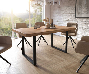 Dining Table Olympus Live Edge 160cm Acacia Wood Natural Square Frame Slim Black 55mm Top