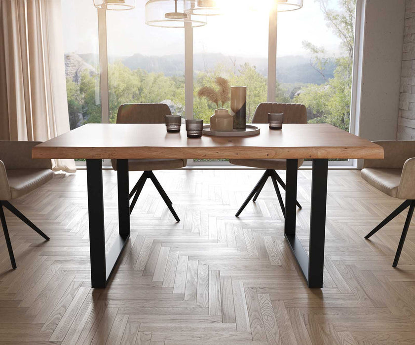 Dining Table Olympus Live Edge 160cm Acacia Wood Natural Square Frame Slim Black 55mm Top