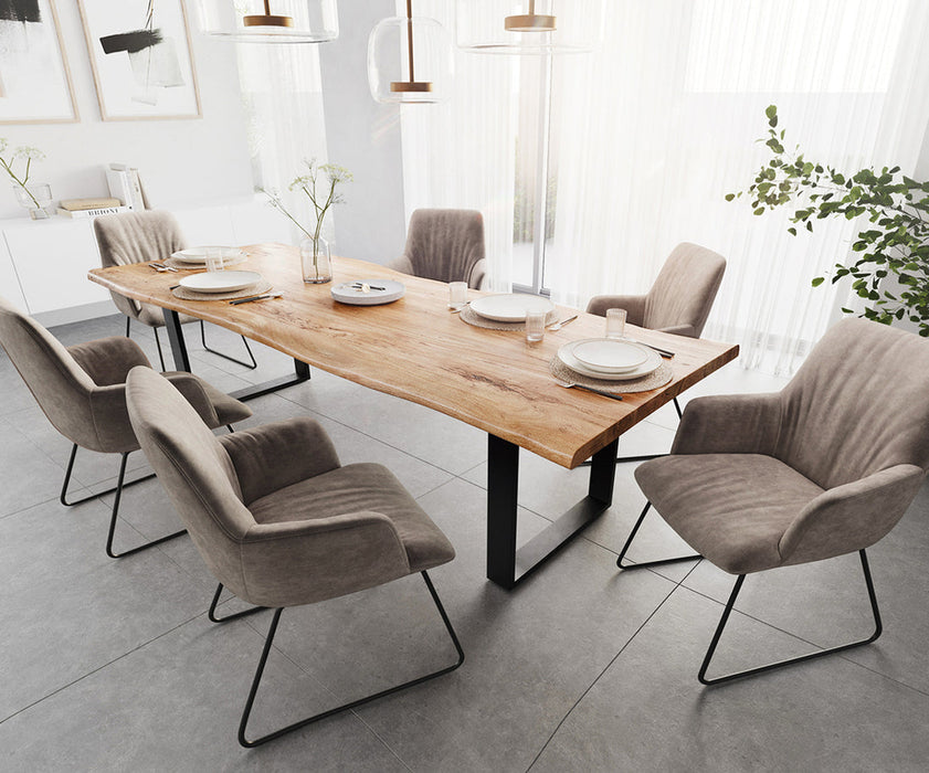 Dining Table Olympus Live Edge 280cm Acacia Wood Natural Square Frame Slim Black 55mm Top