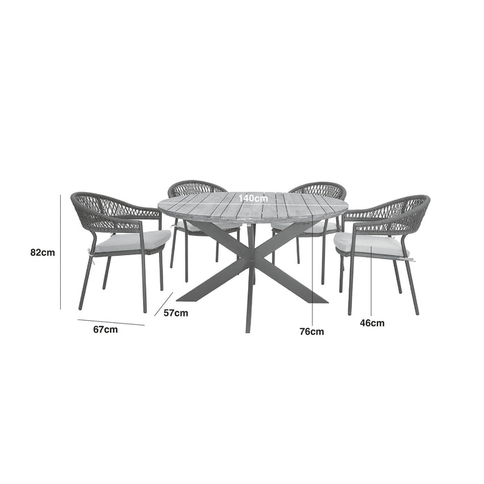 Bali Rope Weave 4 Seat Round Dining Set