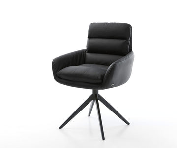 Dining Chair Abelia Natural Leather Black Cross Base 360° Swivel Black