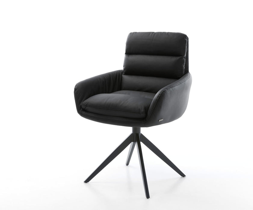 Dining Chair Abelia Natural Leather Black Cross Base 360° Swivel Black