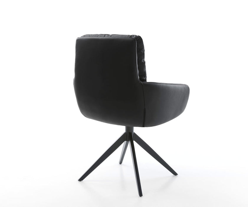 Dining Chair Abelia Natural Leather Black Cross Base 360° Swivel Black