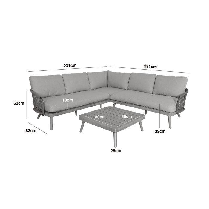 Bali Rope Weave Corner Sofa Set with Large Square Coffee Table