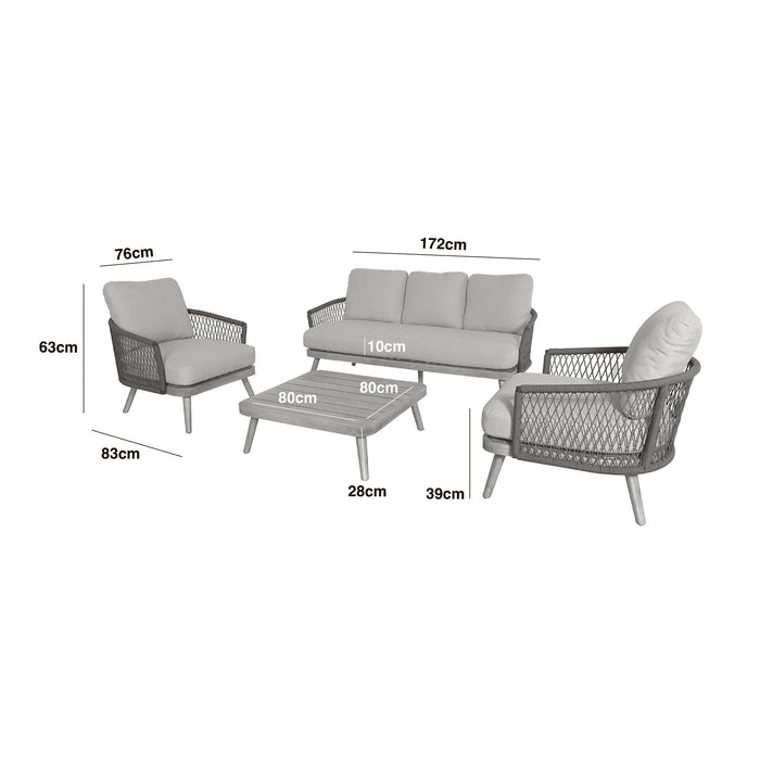 Bali Rope Weave 3 Seat Sofa Set with Large Square Coffee Table