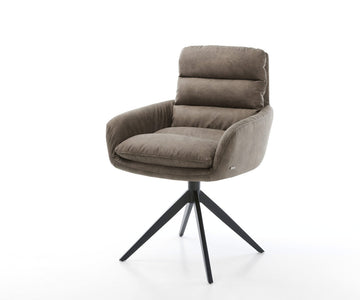 Dining Chair Abelia Microfiber Taupe Vintage Cross Base 360° Swivel Black