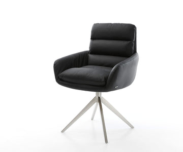 Dining Chair Abelia Natural Leather Black Cross Base 360° Swivel Silver