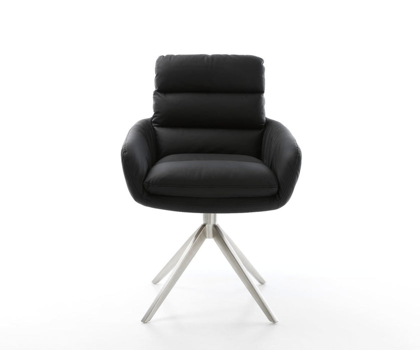 Dining Chair Abelia Natural Leather Black Cross Base 360° Swivel Silver