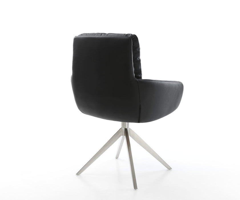 Dining Chair Abelia Natural Leather Black Cross Base 360° Swivel Silver
