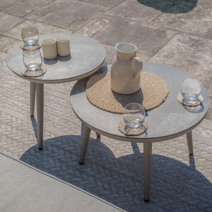 Pair of Round Coffee Tables with Ceramic Marble Effect Tops