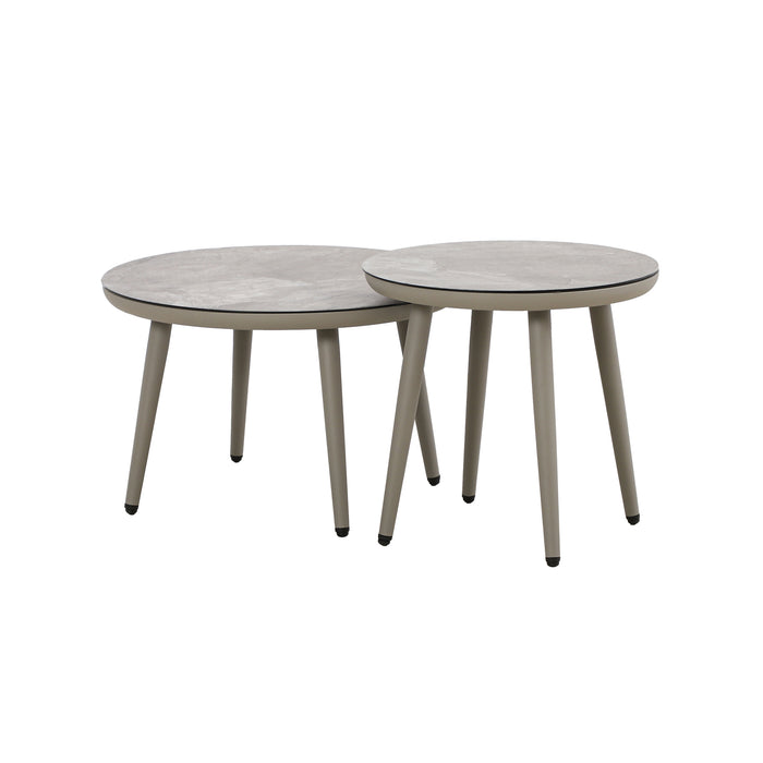 Pair of Round Coffee Tables with Ceramic Marble Effect Tops