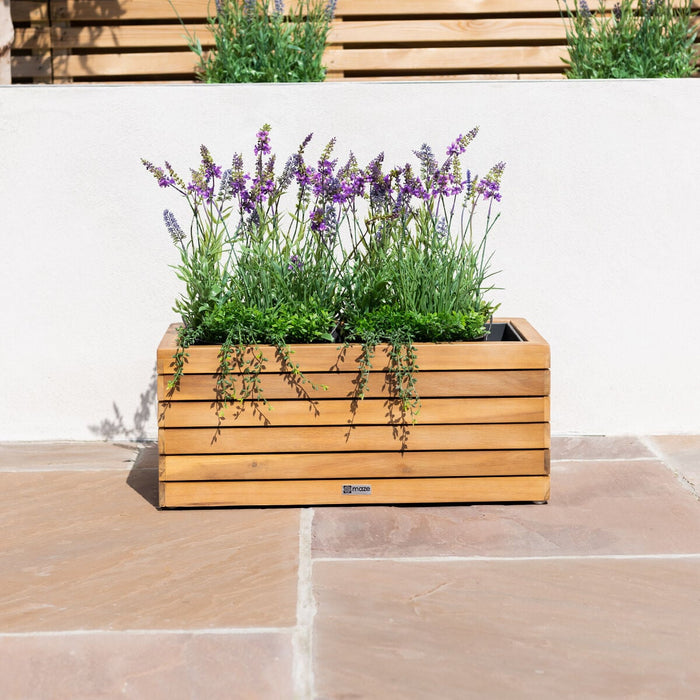 Bali Small Planter with Metal Liner - Acacia Wood