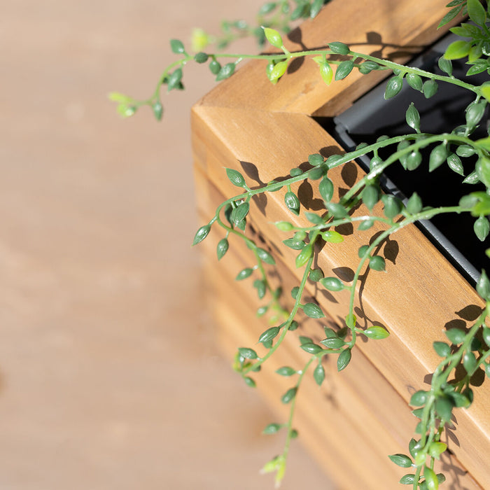 Bali Small Planter with Metal Liner - Acacia Wood
