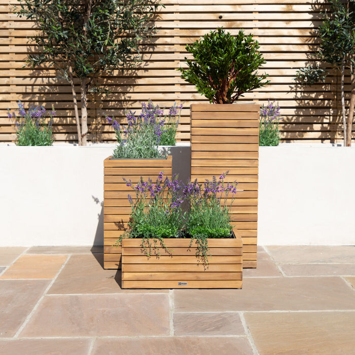 Bali Small Planter with Metal Liner - Acacia Wood