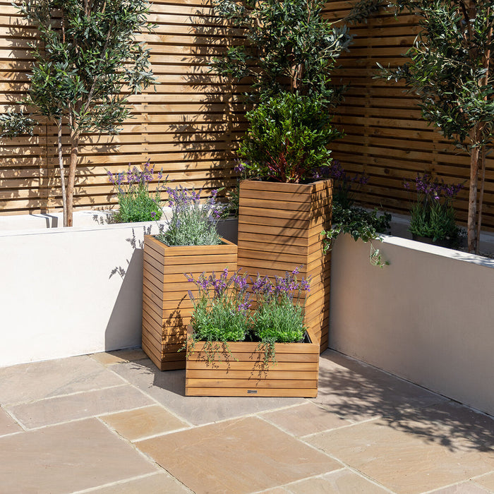 Bali Small Planter with Metal Liner - Acacia Wood
