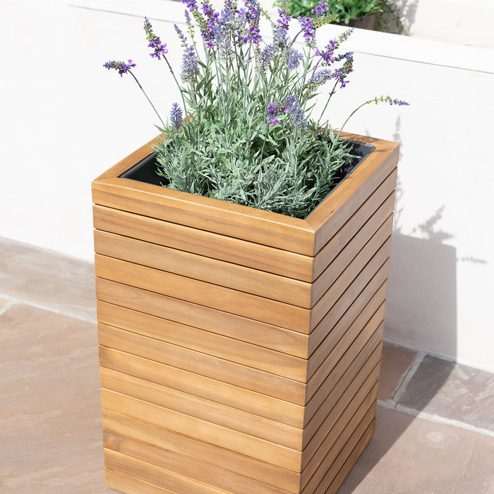 Bali Medium Planter with Metal Liner - Acacia Wood
