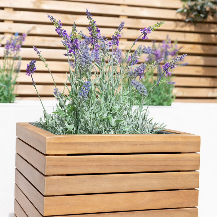 Bali Medium Planter with Metal Liner - Acacia Wood