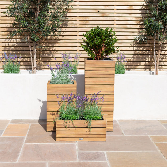 Bali Medium Planter with Metal Liner - Acacia Wood