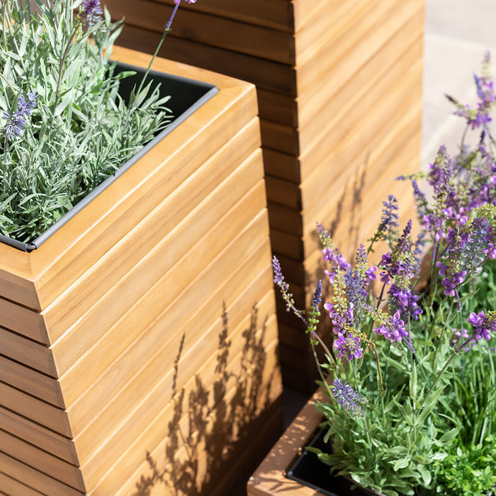 Bali Medium Planter with Metal Liner - Acacia Wood
