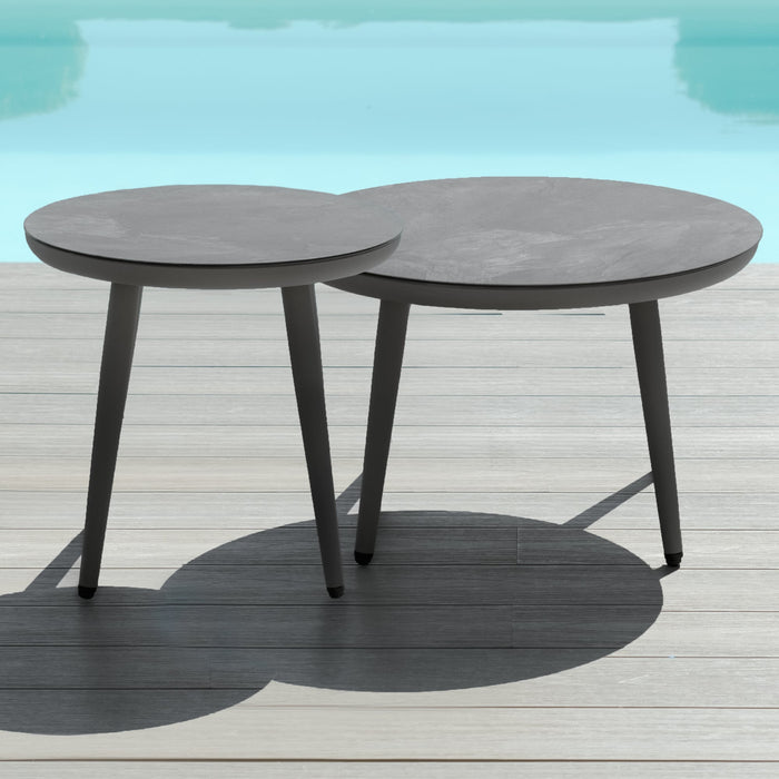 Pair of Round Coffee Tables with Ceramic Marble Effect Tops