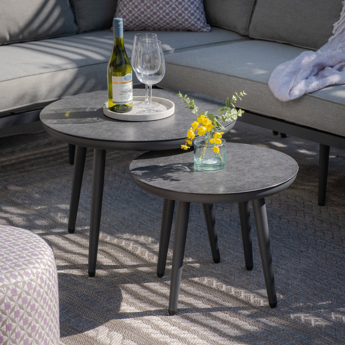 Pair of Round Coffee Tables with Ceramic Marble Effect Tops