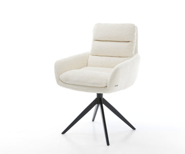 Dining Chair Abelia Bouclé White Cross Base 360° Swivel Black